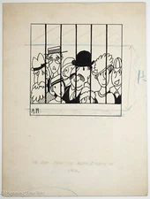 Antique Illustration Cartoon Drawing Aubrey Hammond Humorous Zoo with Figures