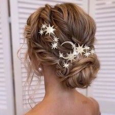 Star Moon Bride Wedding Hair Pins Crystal Bridal Hair Pieces Rhinestone Godde...