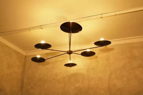 Mid-Century Solid Brass Ceiling Chandelier Handmade Vintage Light Fixture by UBL - Picture 7 of 10