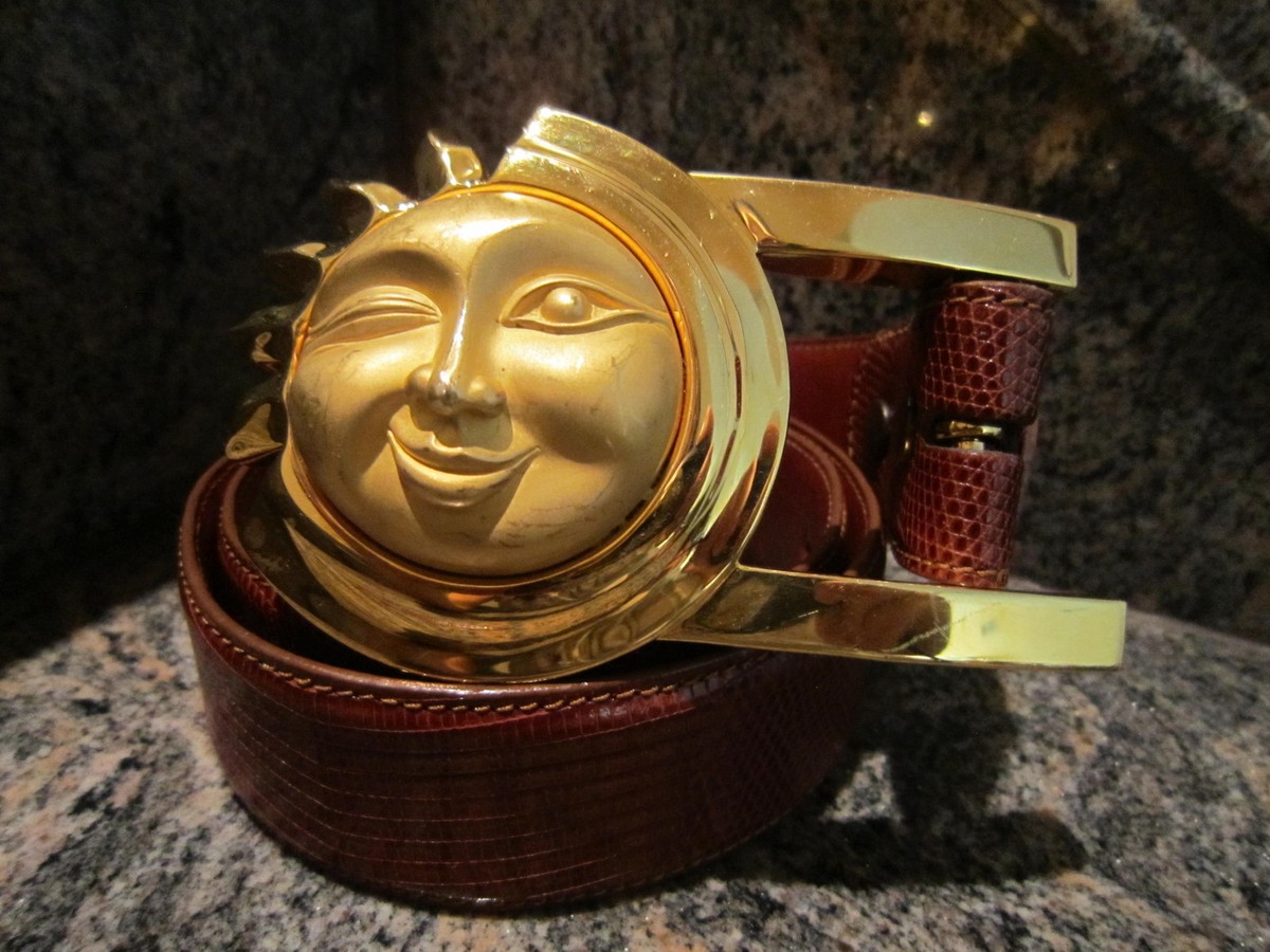 HUGE KIESELSTEIN CORD ART BRONZE CELESTIAL SUN BUCKLE/BROWN 