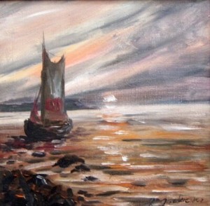 Juckiewicz R. - Fischerboot in der Abenddämmerung - Öl auf Lwd.- sign - um 1970