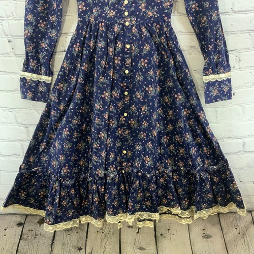 Gunne Sax Dress Vtg 70’s Prairie Cottagecore Blue Floral Romantic Lace XS Jr 5 - Picture 5 of 12