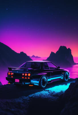 Nissan Skyline GTR 80s Neon reprint retro style car poster 11x17