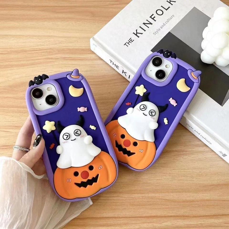 3D Soft Silicone Ghost Pumpkin Cover Case For 16 15 14 13 12 Pro Max 11 - Image 2 of 4