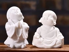 fazhongfa 2pcs Buddha Statue Happy Laughing Buddha Figurine Cute Small Monk S...