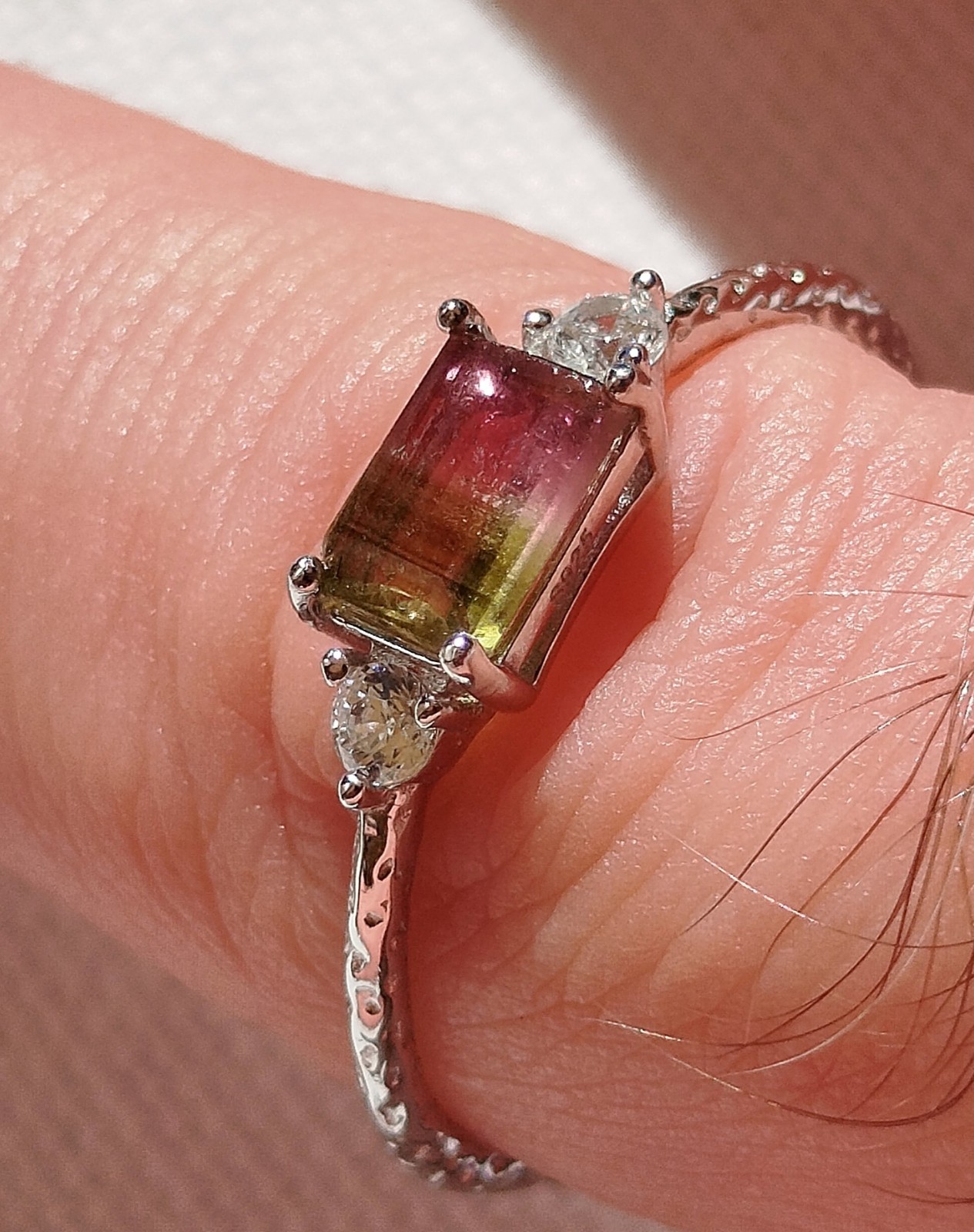 Bague tourmaline melon d'eau argent 925 véritable de taille 59 - 4