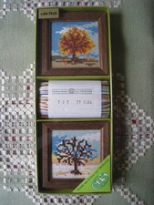 2 Gobelin Stickbilder mit Holzrahmen zum Selbersticken Doppelpackung