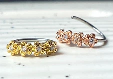 1pc Bendable Nose Hoop / Cartilage Ring CZ Gem Paved Flowers for Rook, Daith