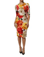 Dolce & Gabbana Multicolor Floral Print Viscose Sheath Women's Dress Authentic