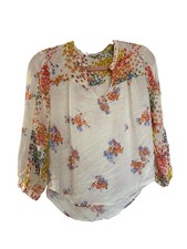 Lucky Brand Small Floral Viscose Peasant Boho Cottagecore 3/4 Sleeve Blouse