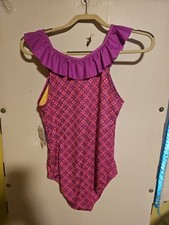 NWT Girls Sz XL 14/16 Lands' End 1-piece Swimsuit Color Island Orchid Tile Geos