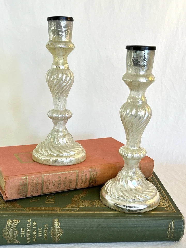 Pottery Barn 水星玻璃烛台两件套古董风格 — 第 3/4 张图片