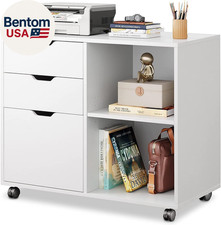 3-Drawer Wood File Cabinet, Mobile Lateral Filing Cabinet, Printer Stand with Op