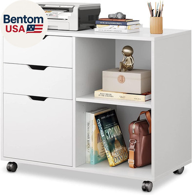 3-Drawer Wood File Cabinet, Mobile Lateral Filing Cabinet, Printer Stand with Op