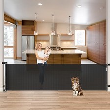   KISKIZ 85 INCH WIDE RETRACTABLE MESH BABY DOG GATE EXTRA LONG OPENINGS - BLACK