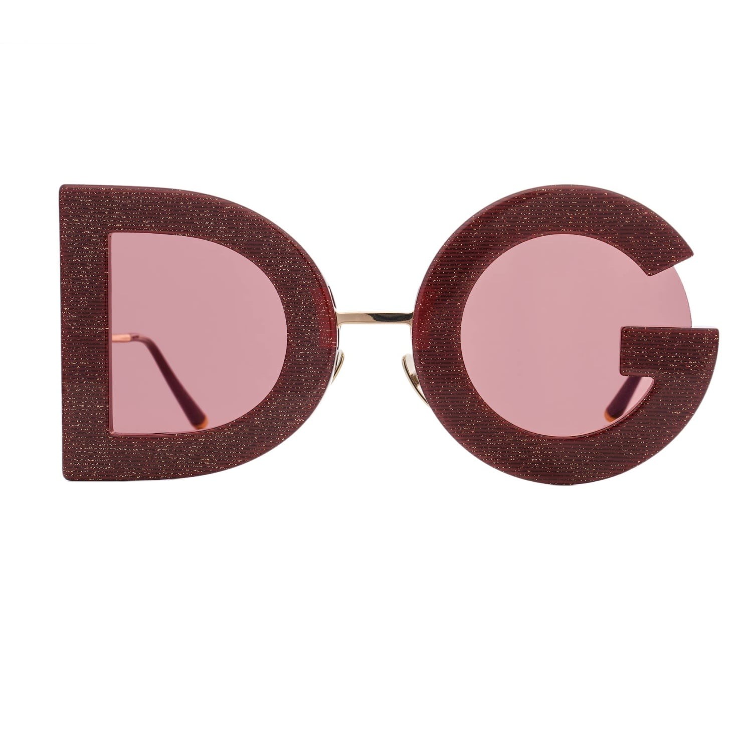 DOLCE & GABBANA DG Logo Glitter Oversize Sunglasses Red Gold DG2207 12741