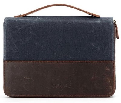 Della Q Makers Portfolio, Waxed Canvas & Leather, Dark Blue Grey, NEW w/ Tags