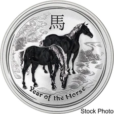 2014-P Australia $1 Lunar Series Year of the Horse 1 oz .999 Fine Silver BU Coin