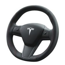 Stitch On Steering Wheel Cover for Black Microfiber Leather Red Black Thread