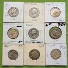 Washington Silver Quarters, 1939-1961, Lot of 9 ($2.25 face), 90% Silver, Toning