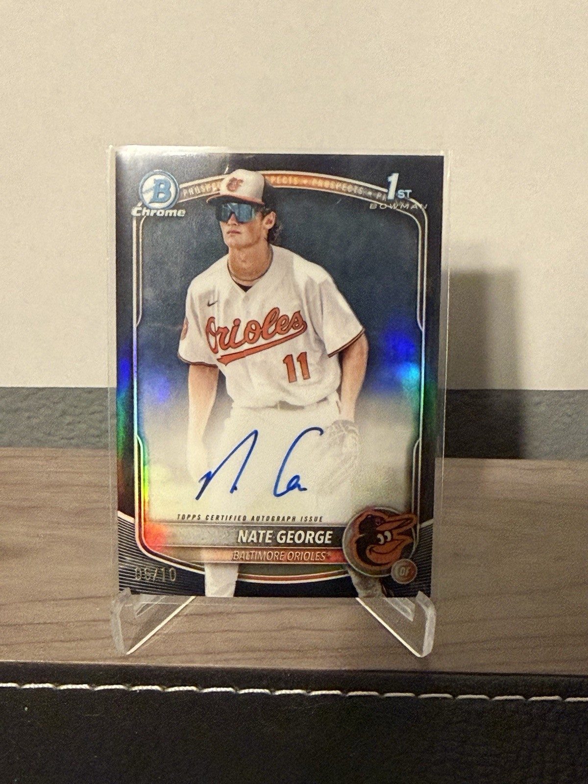 2025 Bowman Chrome Nate George Auto Black Refractor 1st Prospect 6/10 Orioles