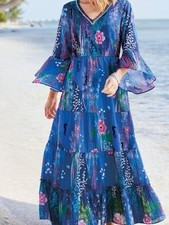 Soft Surroundings Marta Dress maxi beaded floral art to wear beachy boho size M