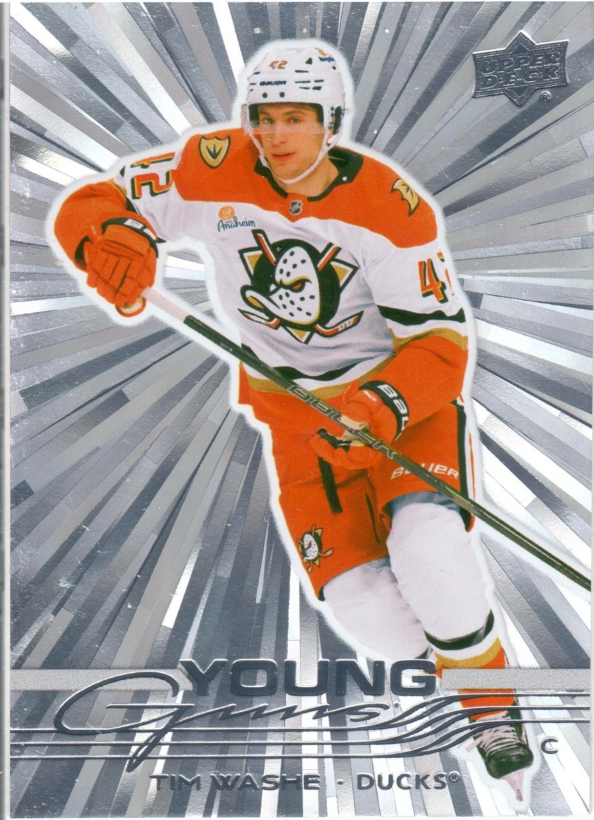 2025-26 Upper Deck Series 1 Young Guns Silver Outburst #206 Tim Washe Ducks