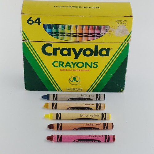 Vintage Crayola Crayons 64 Box Binney & Smith Built In Sharpener Retired Colors