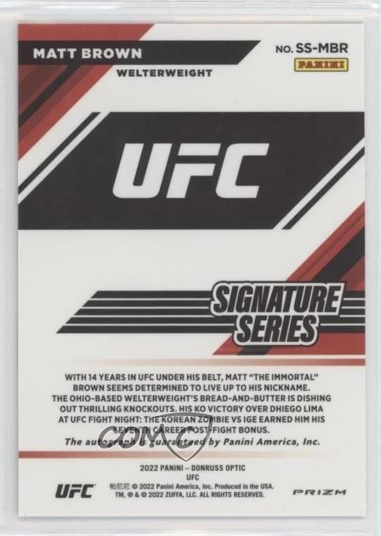 2022 Panini Donruss Optic UFC Signature Series Holo Prizm Matt Brown Auto - Image 2 of 2