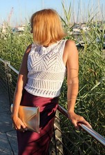 Designer Handknitted White Top with Sequins