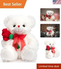 12-Inch Plush Rose Teddy Bear with Red Bow - Perfect Gift for All Occasions