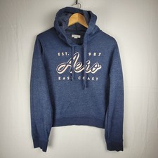Aeropostale Womens Large Blue Cropped Hoodie Aero East Coast 1987 Pullover