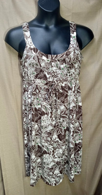 Faded Glory Sz Large (12-14) Brown + Cream Floral Empire Waist Sleeveless Dress