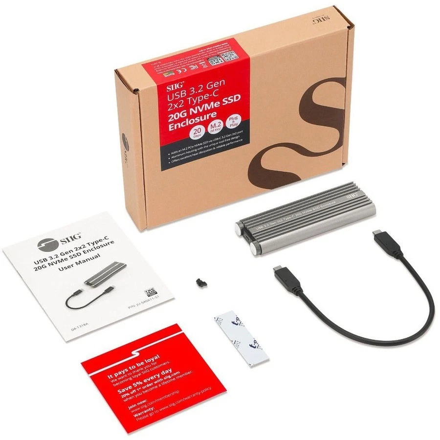 SIIG USB 3.2 Gen 2x2 Type-C M.2 PCIe NVMe SSD Enclosure JUSA0X11S1 - Image 3 of 3