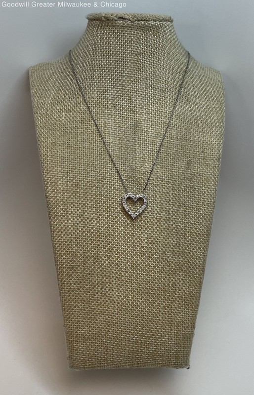 Contemporary 925 Sterling CZ Open Heart Pendant Necklace 2.3g