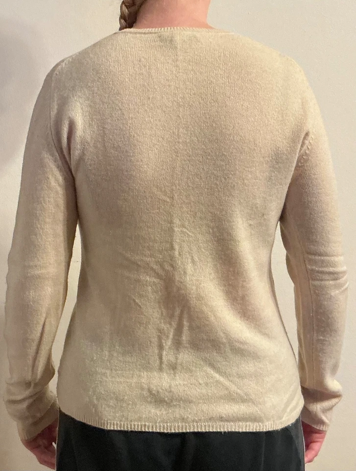 Suéter para mujer CASHMERE Charter Club M 2 capas 100 % cachemir cuello redondo marfil M Foto 3 de 4