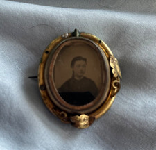 Antique Victorian Swivel Mourning Brooch /Pin. Civil War Era. Tin Photo /hair