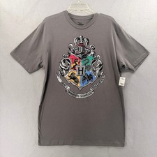 Universal Studios Harry Potter Hogwarts Crest Foil T Shirt Adult Large Gray NWT