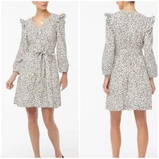 J. CREW Lightweight Animal Print Ruffle and Puff Sleeve Mini Dress Sz. Large