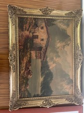 Romantische Wassermühle Landschaftsgemälde signiert im Goldrahmen