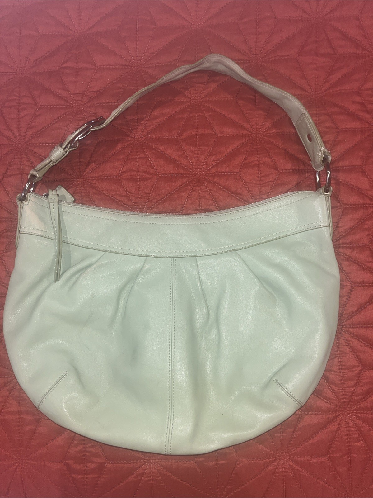 COACH SOHO HOBO SAGE GREEN SHOULDER Bag PURSE LEATHER Wide Strap F13731