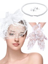 4 Pcs Tea Party Fascinator Hat Set for Women Lace Glove Pearl Set