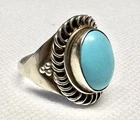 R23 NAVAJO Ring 925 Silver size 10 Vintage 15x11mm Turquoise Native American