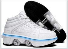 TAILORIA Four-Wheel 2-in-1 Roller Skate Shoes. Size. 1.5-2. White with LED