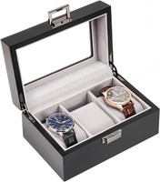 Uhrenbox Holz Mit Glasdeckel 3 FäCher Schwarz FüR Herren Schmuckaufbewahrung