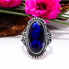 Blue Sapphire Ring in 925 Sterling Silver, Artisan Engagement Jewelry For Her