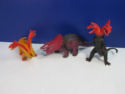 Vintage ZWEIKÖPFIGE EIDECHSE DINOSAURIER DRACHE ACTIONFIGUR GUMMI Hongkong SET