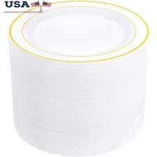Gold Plastic Plates 100pcs Disposable Dinnerware Elegant Party Tableware New