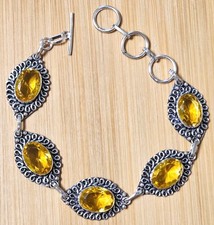 Citrine Ethnic Bracelet - 925 Sterling Silver - 17.5-22cm - New