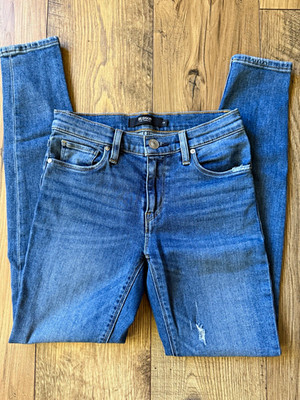  Hudson Women s Nico Super Skinny Mid Rise Blue Medium Wash Stretch Distressed
